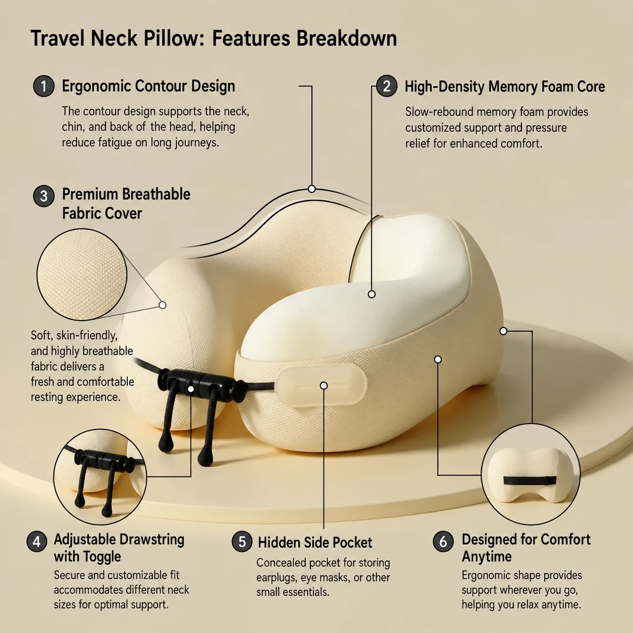 U-образная комфортная подушка  – обзор и цена Neck Pillow Memory Foam